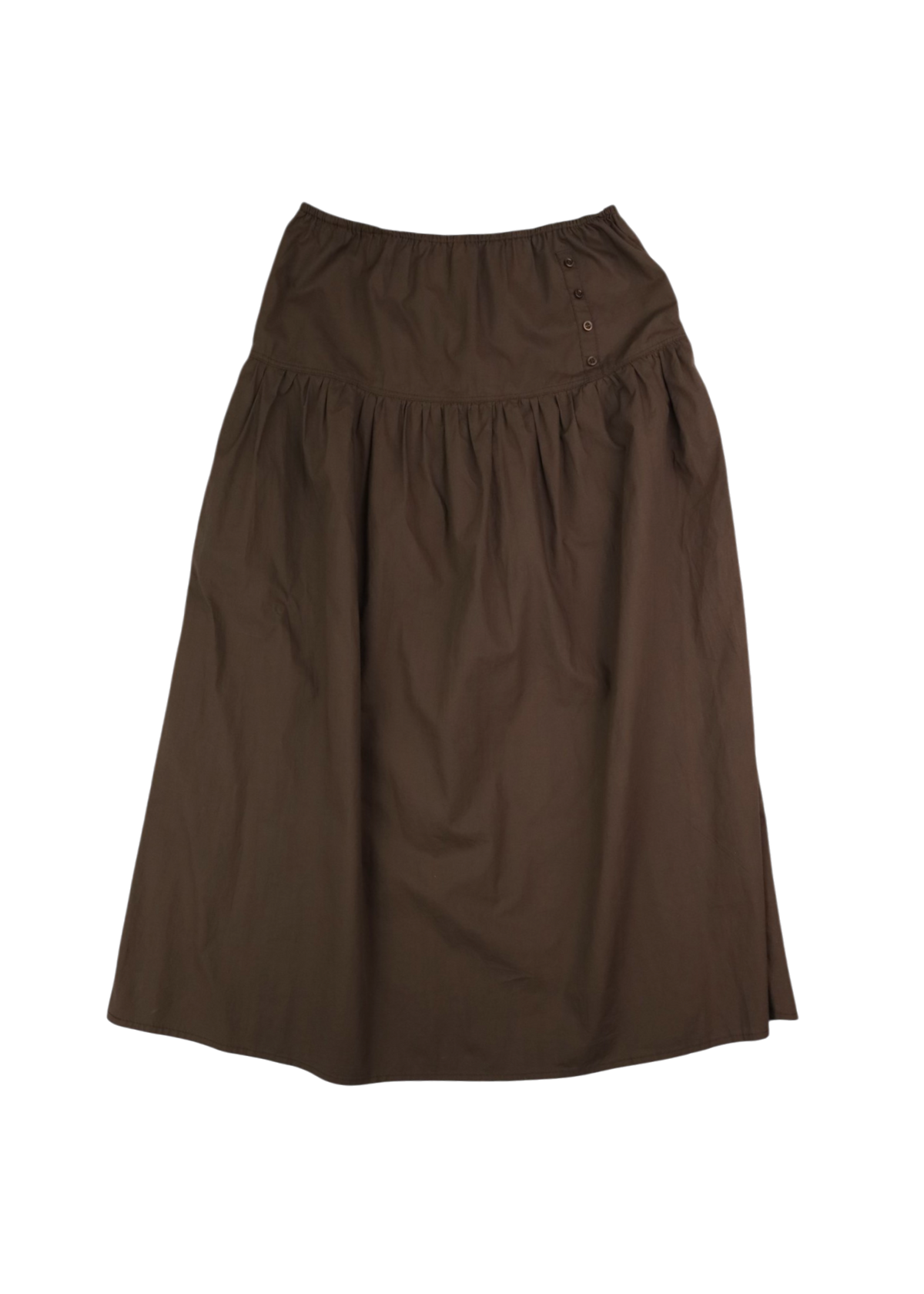 DEIJI STUDIOS Brown Cotton Drop Waist Button Midi Skirt