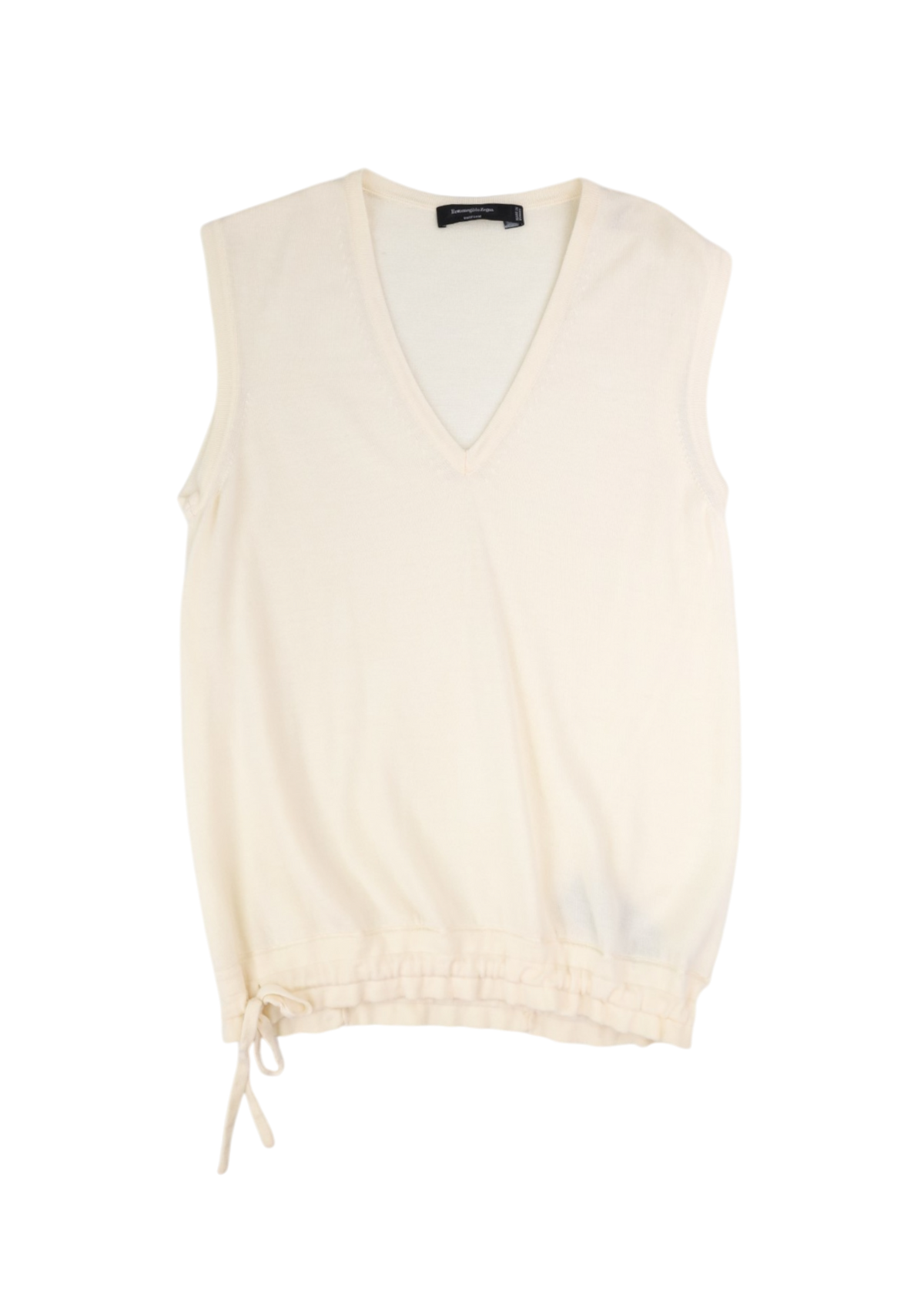 ERMENEGILDO ZEGNA Cream Wool V Neck Tie Waist Vest