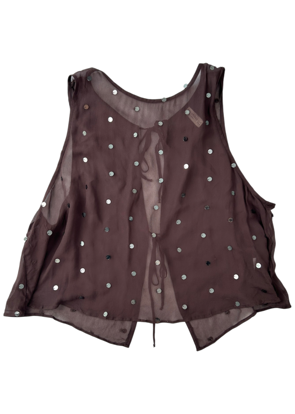 BEC & BRIDGE Brown Sheer Sequin Tie Back Top