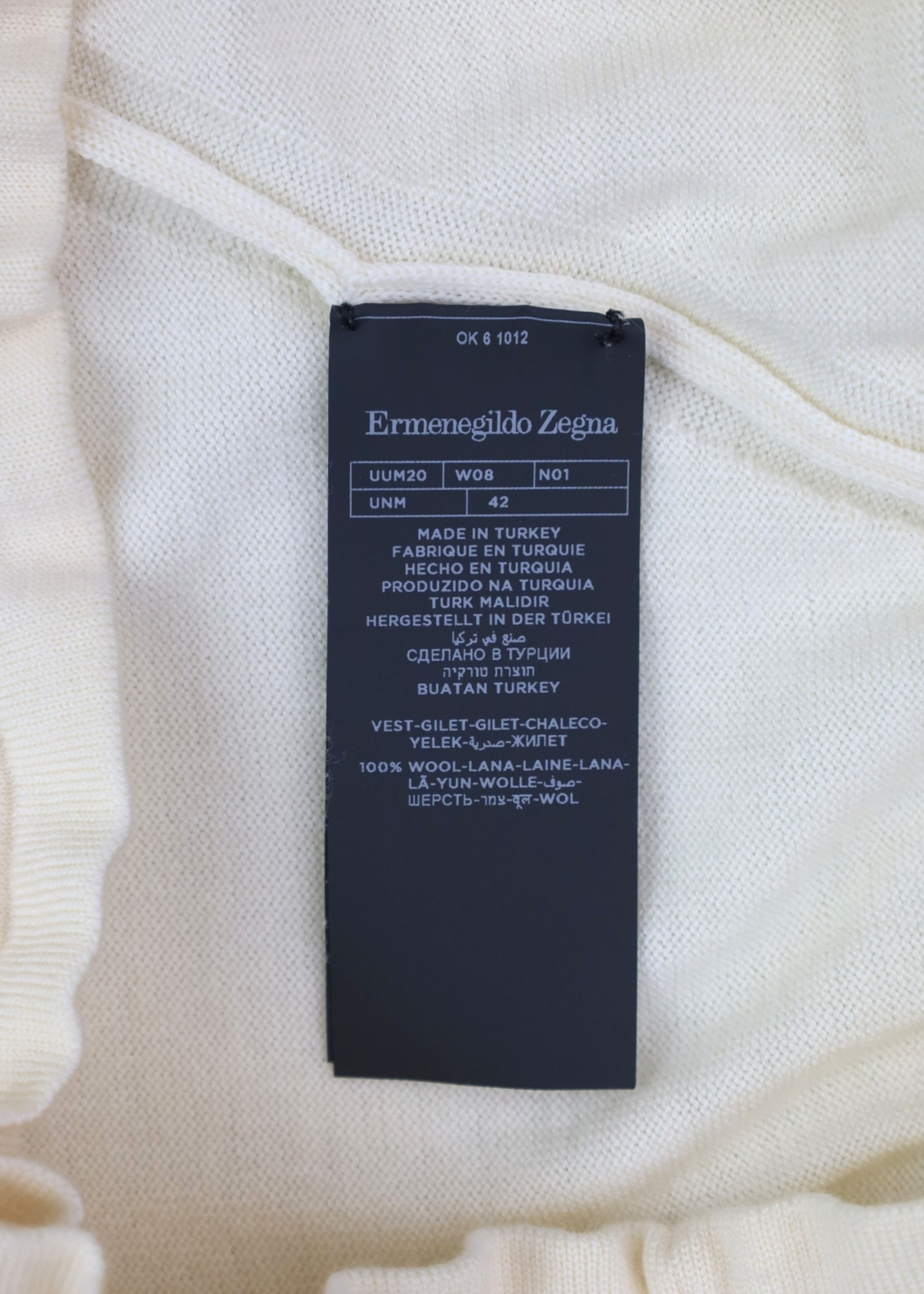 ERMENEGILDO ZEGNA Cream Wool V Neck Tie Waist Vest