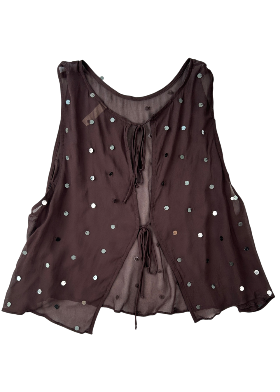 BEC & BRIDGE Brown Sheer Sequin Tie Back Top