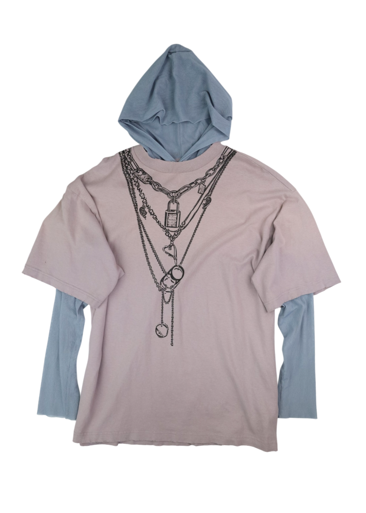 ACNE STUDIOS Mauve/Blue Mesh Layered Hood Chain Graphic Tee