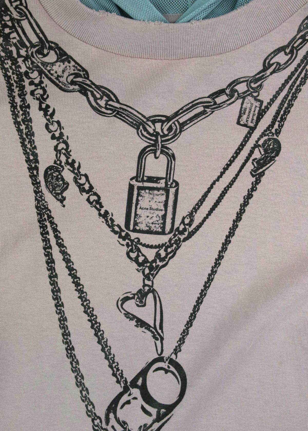 ACNE STUDIOS Mauve/Blue Mesh Layered Hood Chain Graphic Tee
