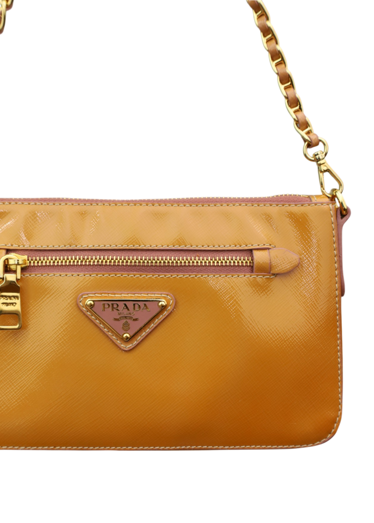 PRADA (AS IS) Yellow/Pink Patent Leather Gold Chain Bag