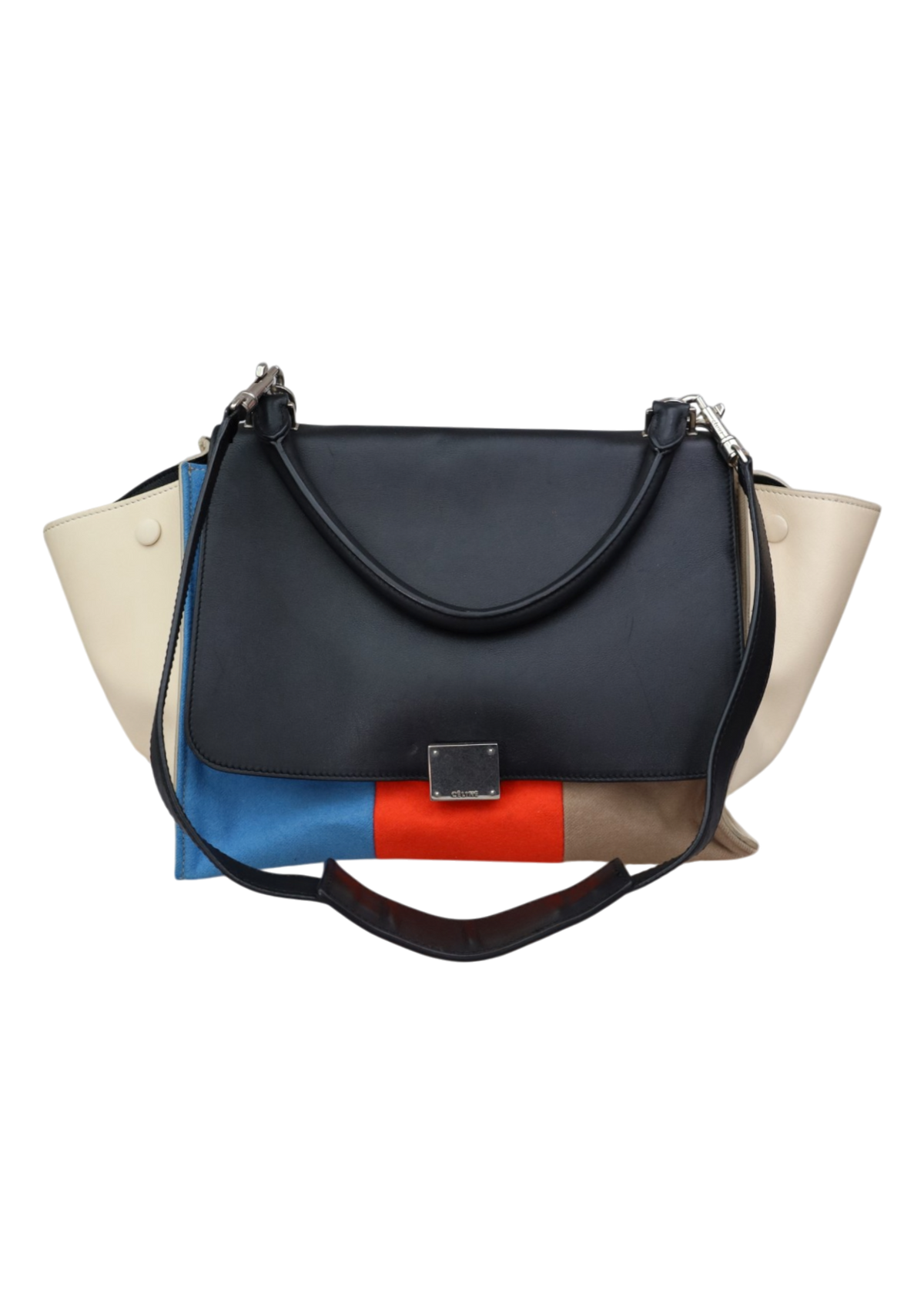 CELINE (AS IS) 'Trapeze' Black/Cream/Orange/Blue Tri Stripe Bag