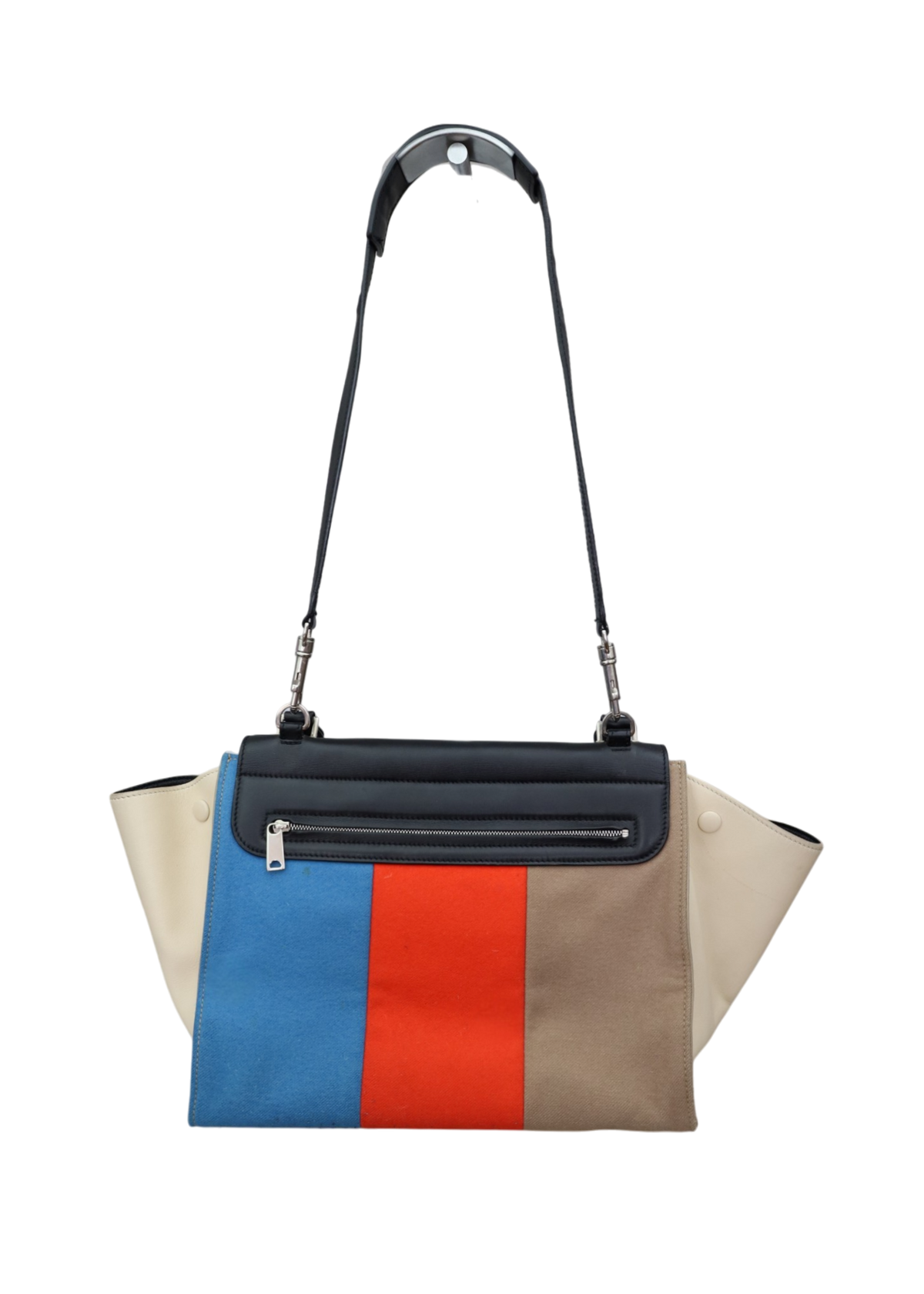 CELINE (AS IS) 'Trapeze' Black/Cream/Orange/Blue Tri Stripe Bag