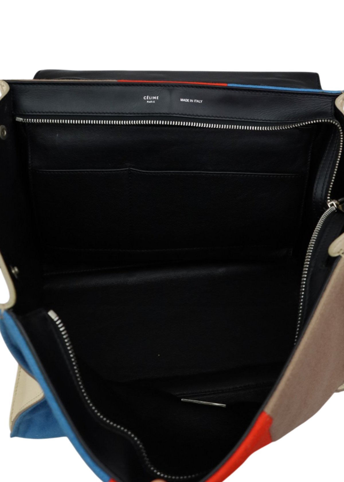 CELINE (AS IS) 'Trapeze' Black/Cream/Orange/Blue Tri Stripe Bag