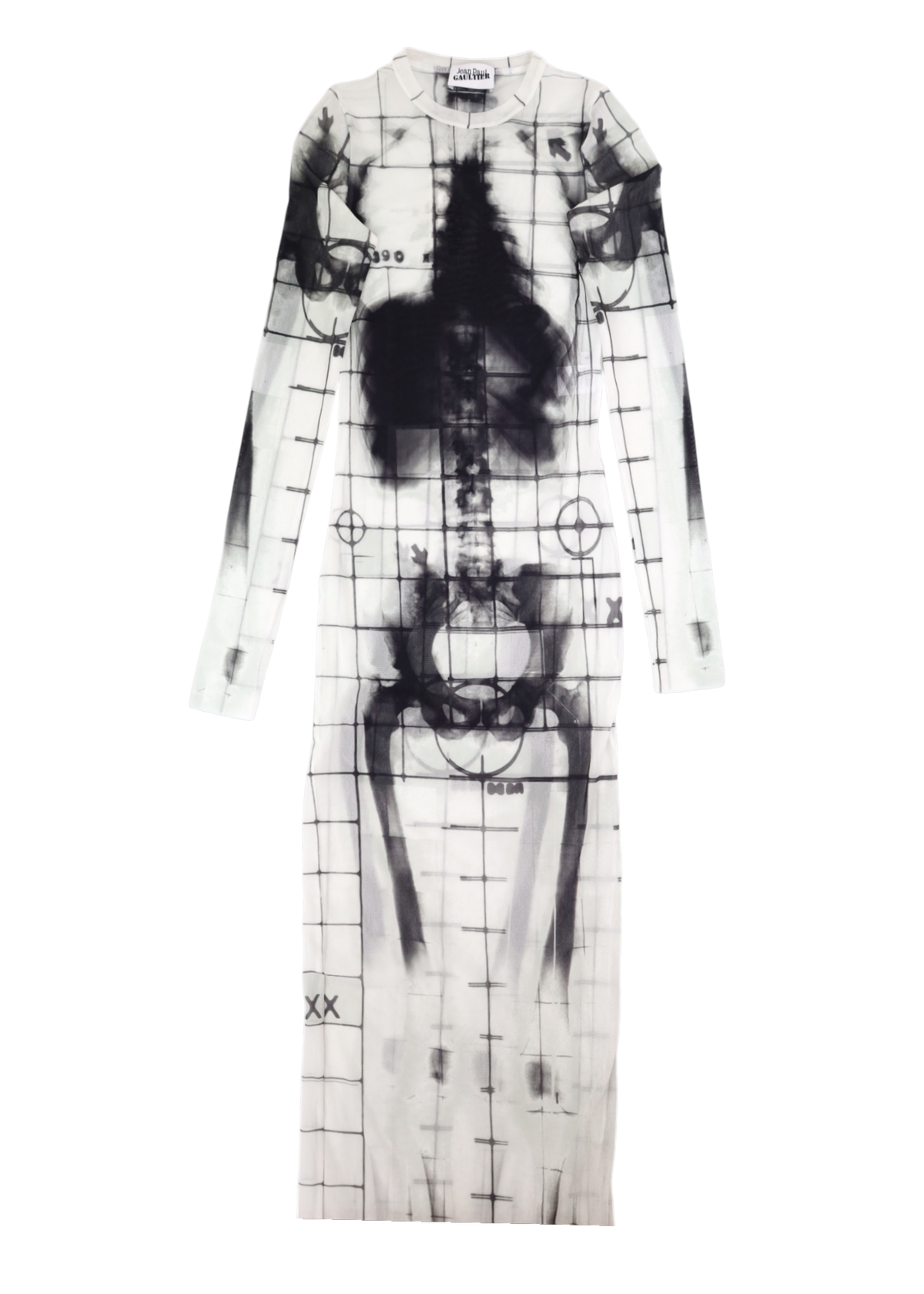 JEAN PAUL GAULTIER (NWT) 'Squeletor' White/Black X-Ray Mesh LS Maxi Dress