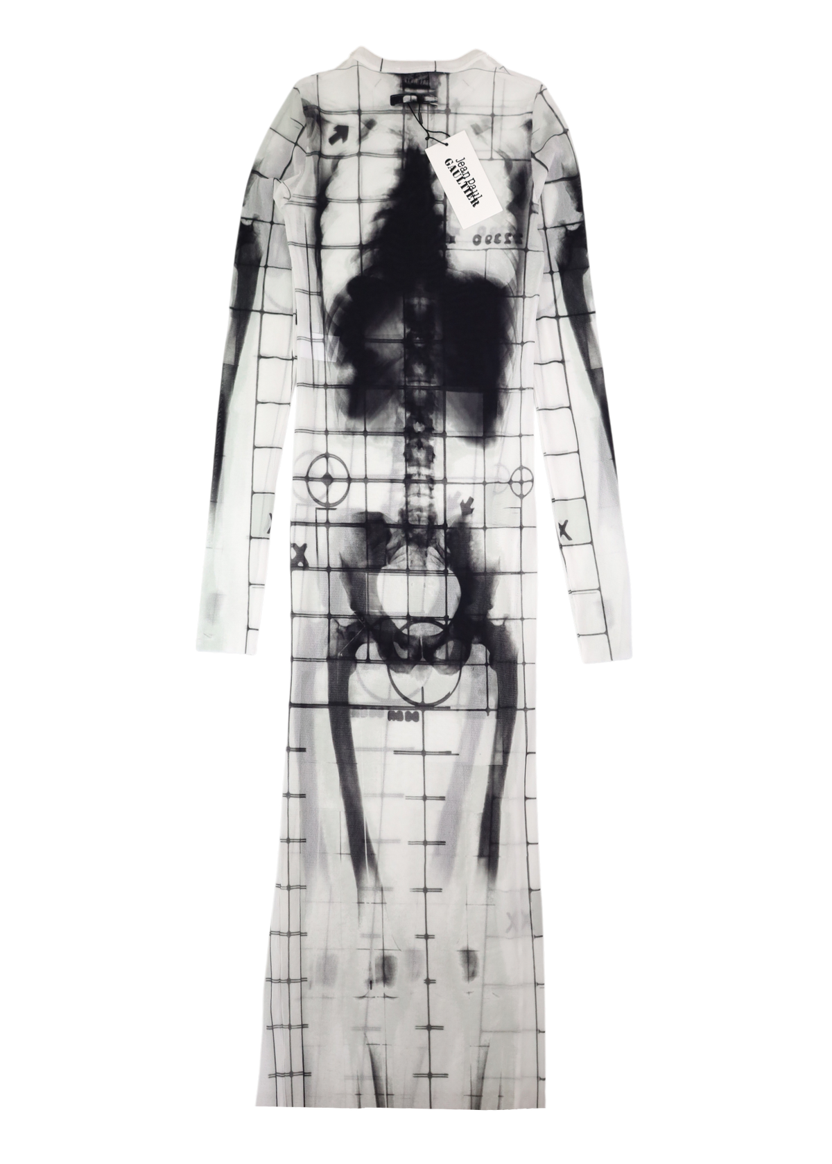 JEAN PAUL GAULTIER (NWT) 'Squeletor' White/Black X-Ray Mesh LS Maxi Dress