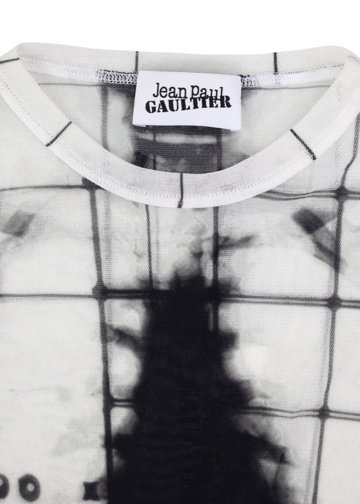 JEAN PAUL GAULTIER (NWT) 'Squeletor' White/Black X-Ray Mesh LS Maxi Dress