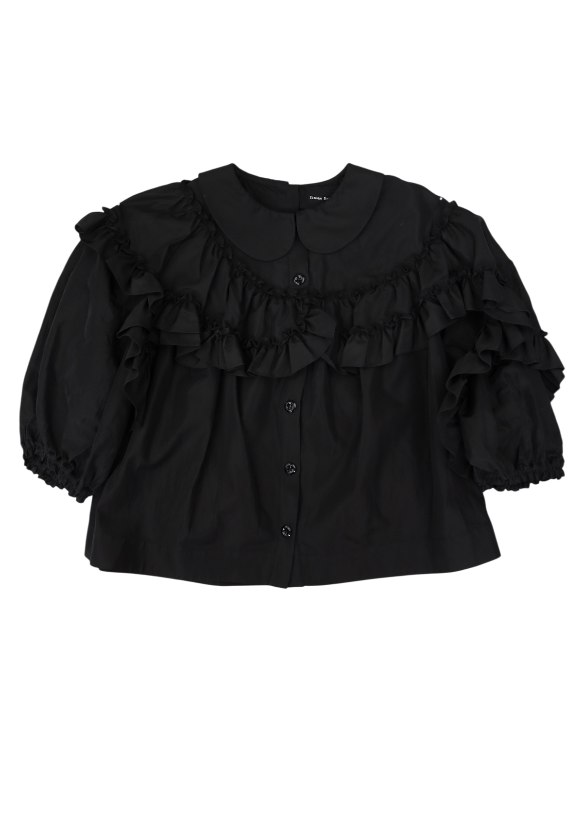 SIMONE ROCHA Black Asymmetric Frill Puff Sleeve Crop Top
