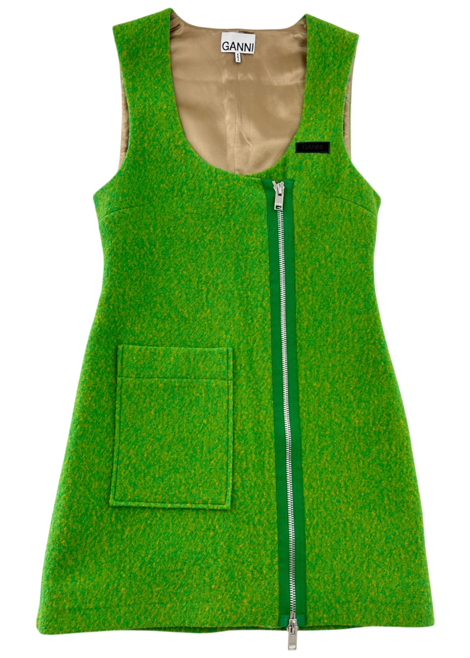 GANNI Recycled Wool Mod Zip Front Midi Dress