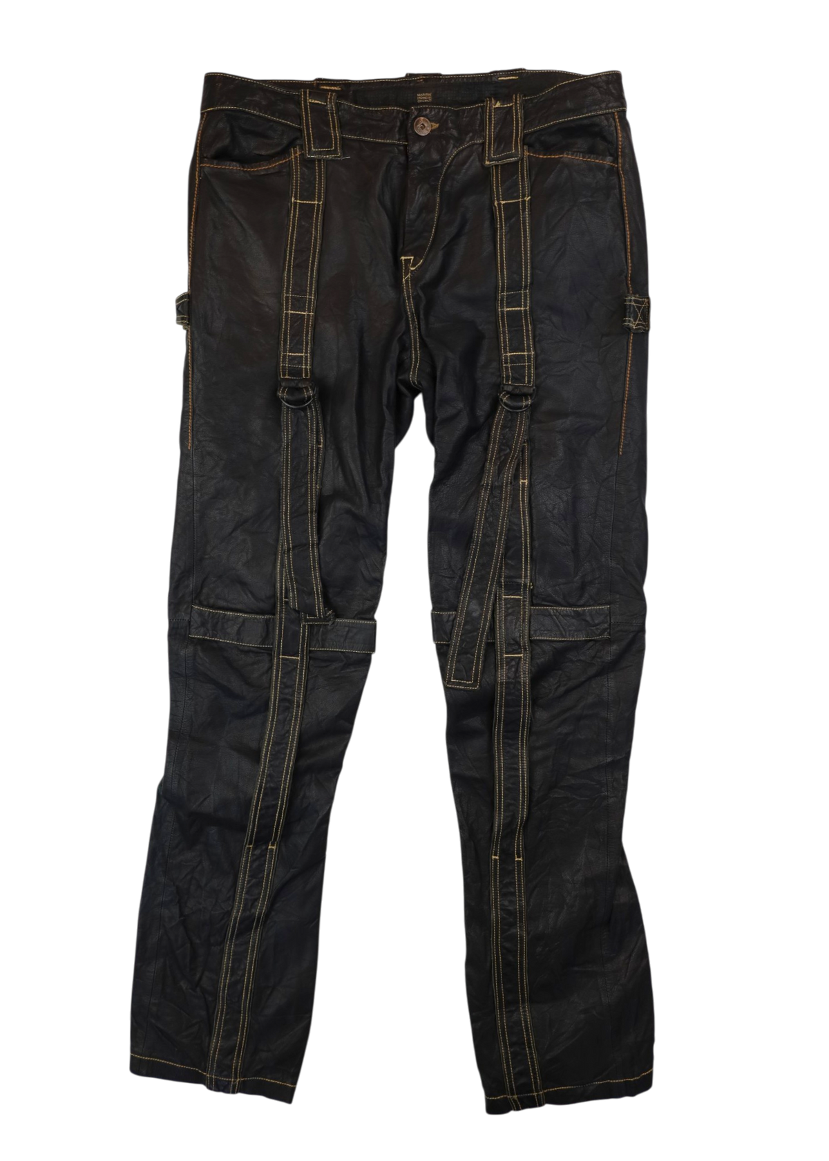 MARITHE FRANCOIS GIRBAUD (AS IS) Black Leather Buckle Straps Pants