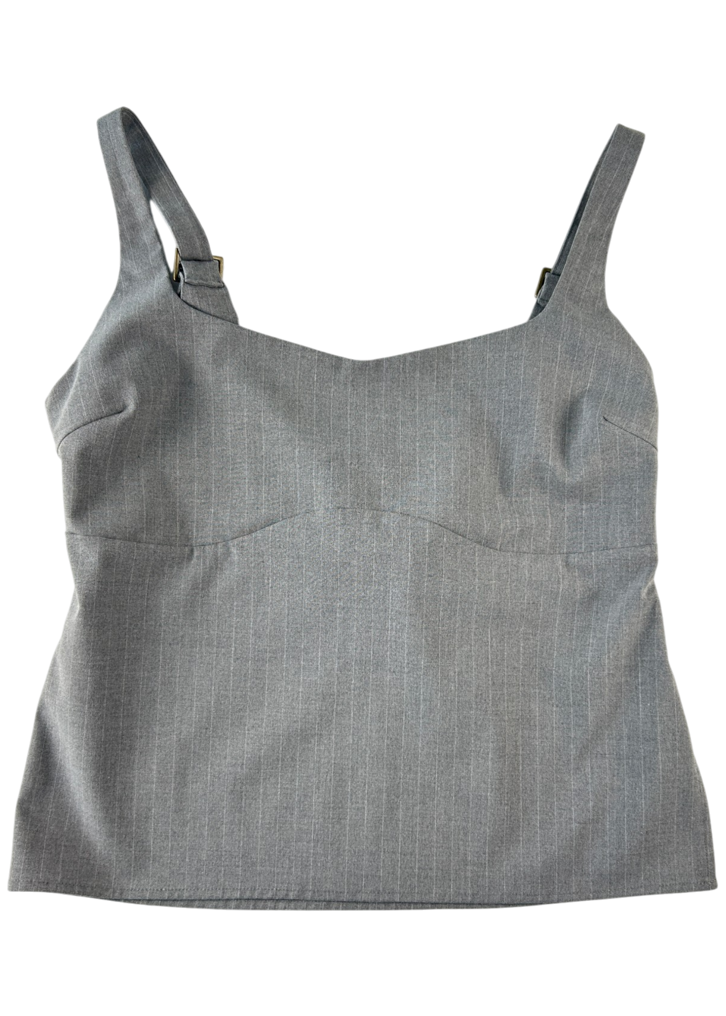 ONE MILE Grey Pinstripe Buckle Strap Top