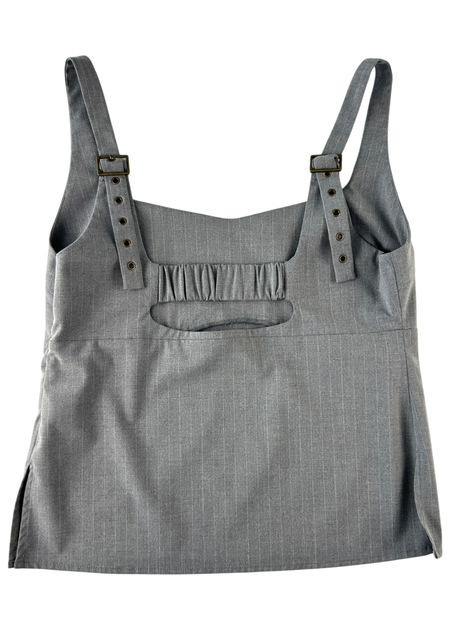 ONE MILE Grey Pinstripe Buckle Strap Top