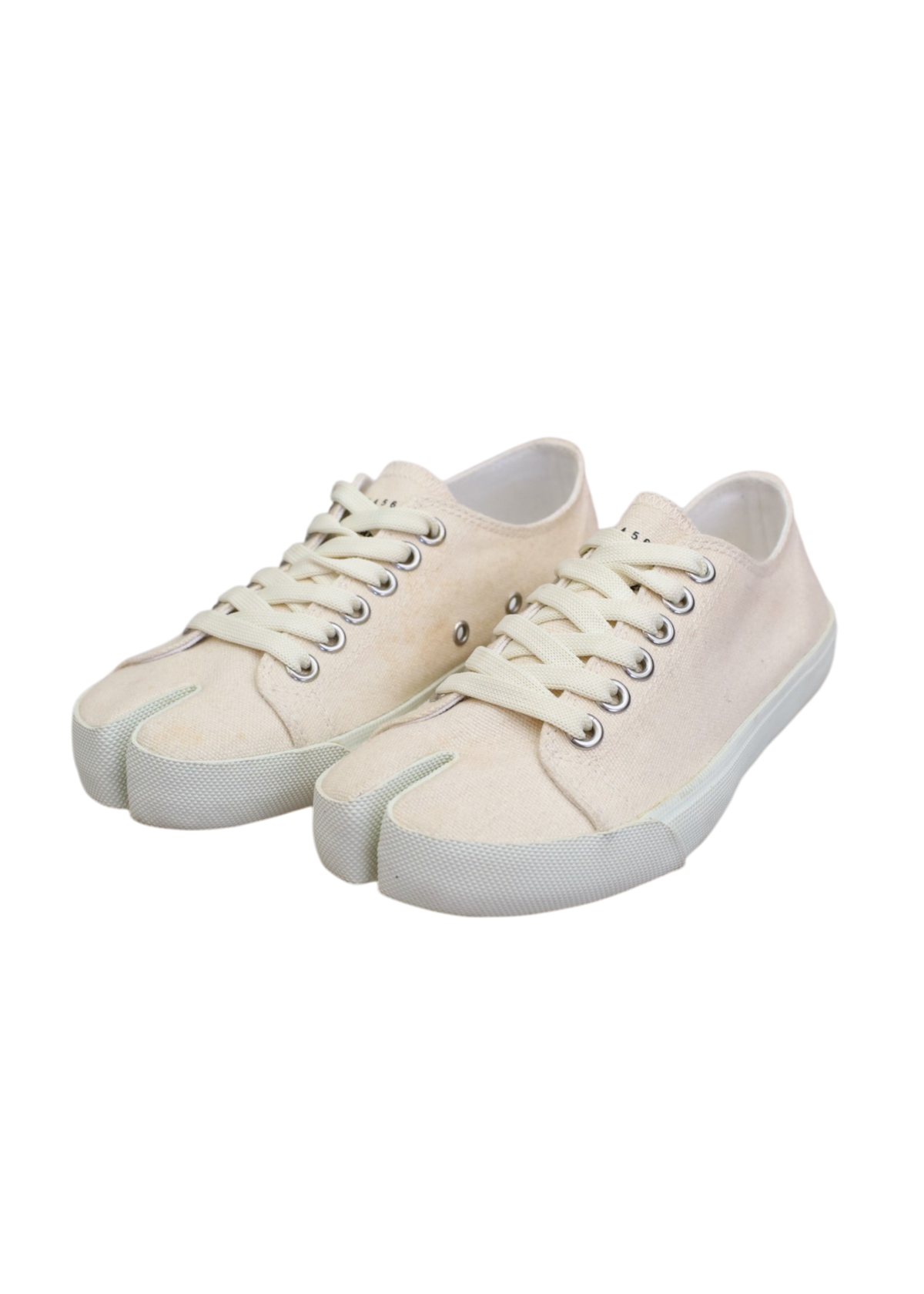 MAISON MARGIELA (AS IS) Sand Beige/White Canvas Tabi Sneakers w Box