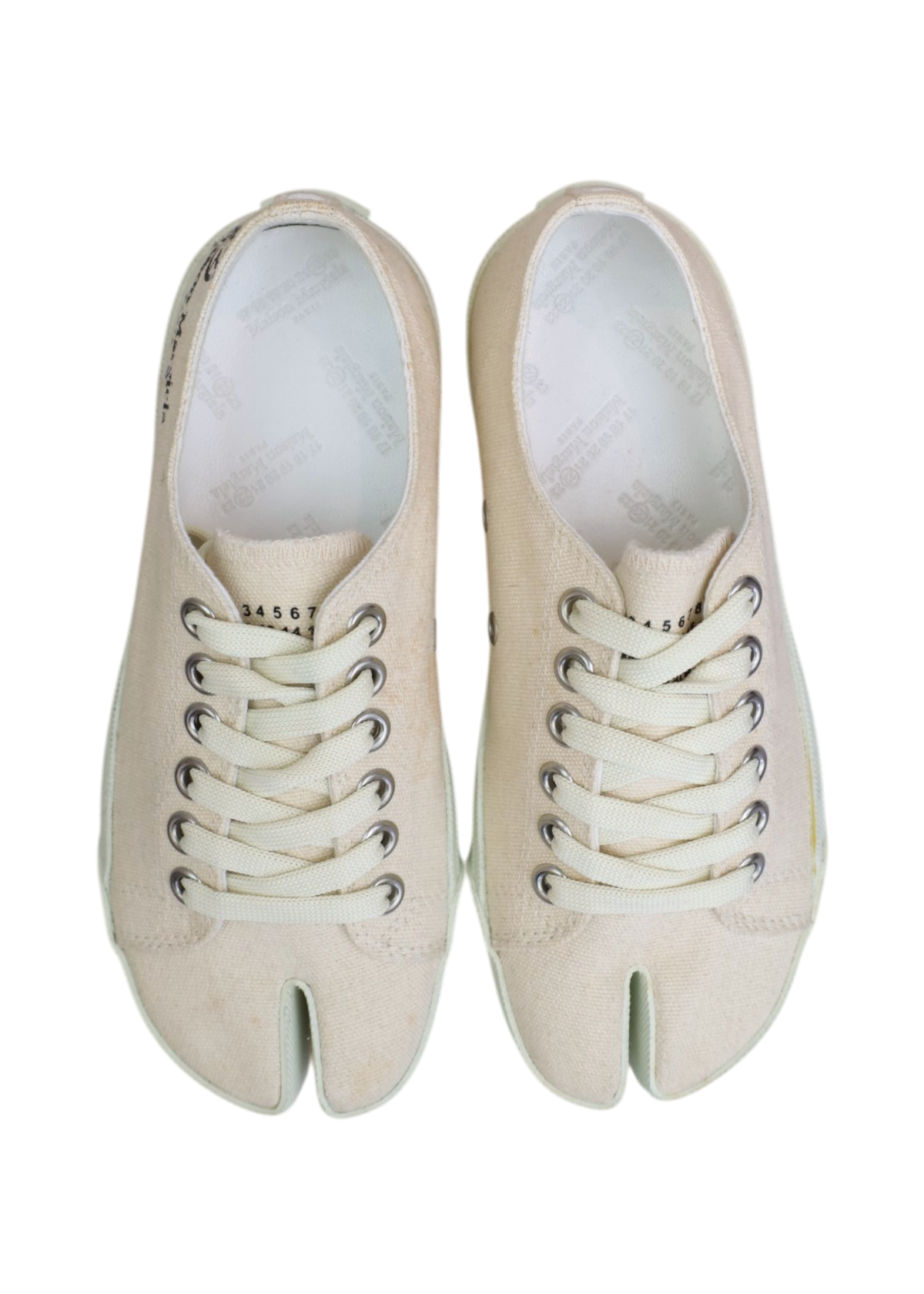 MAISON MARGIELA (AS IS) Sand Beige/White Canvas Tabi Sneakers w Box