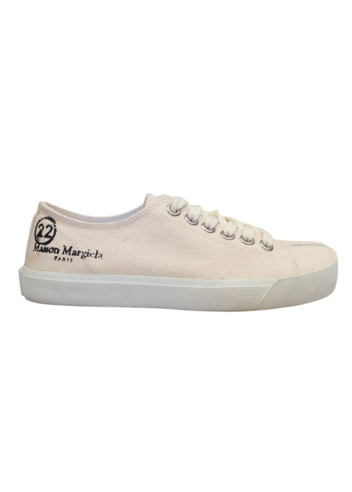 MAISON MARGIELA (AS IS) Sand Beige/White Canvas Tabi Sneakers w Box