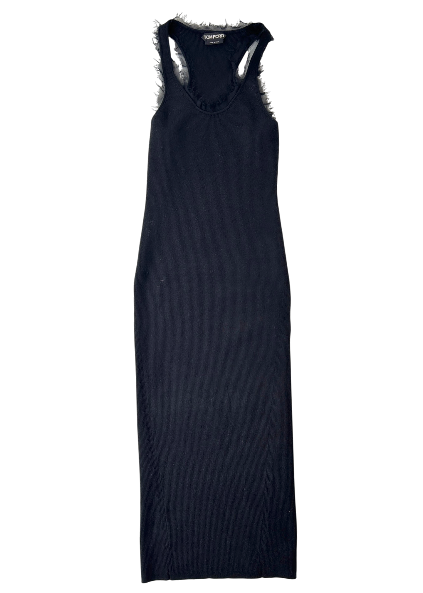 TOM FORD Rib Knit Chiffon Trim Midi Dress