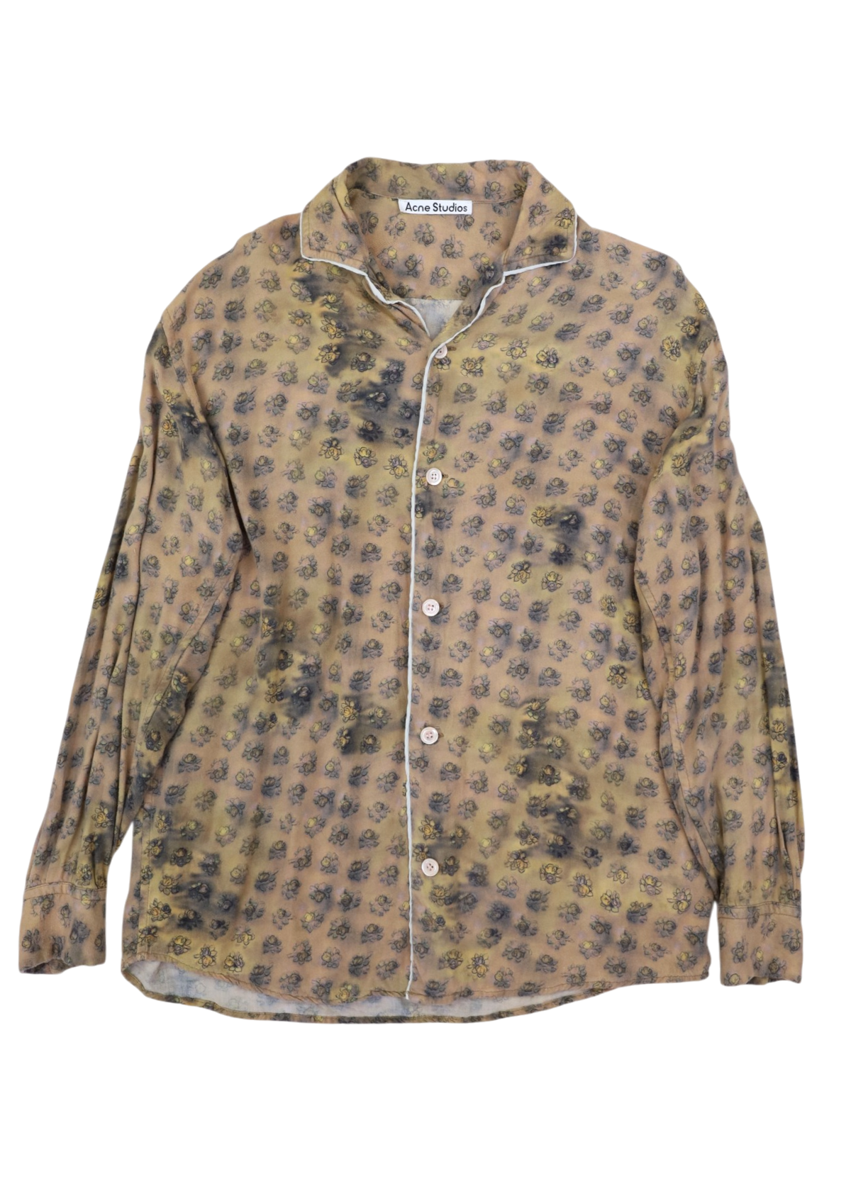 ACNE STUDIOS Beige Rose Print Contrast Trim Button Up