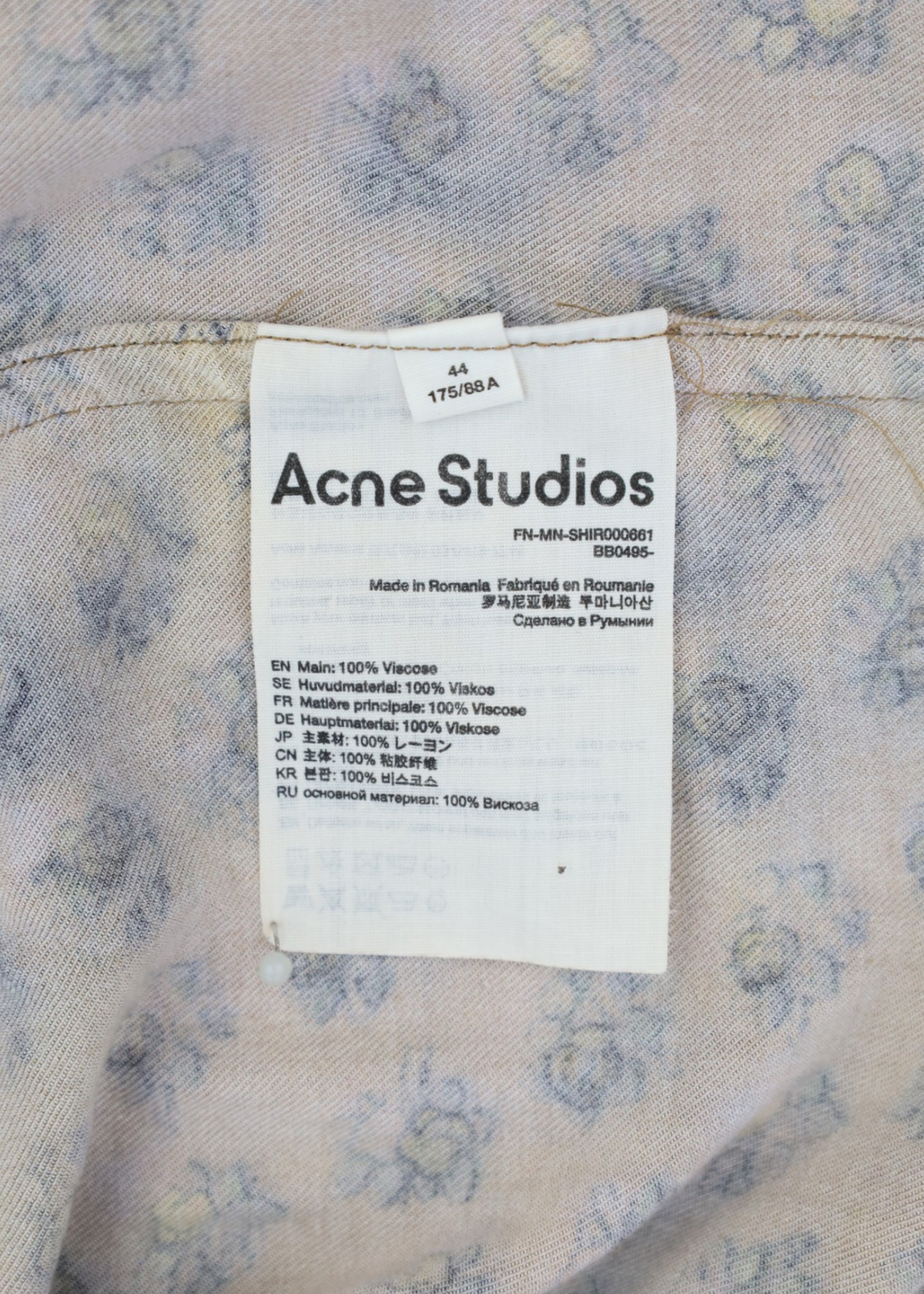ACNE STUDIOS Beige Rose Print Contrast Trim Button Up