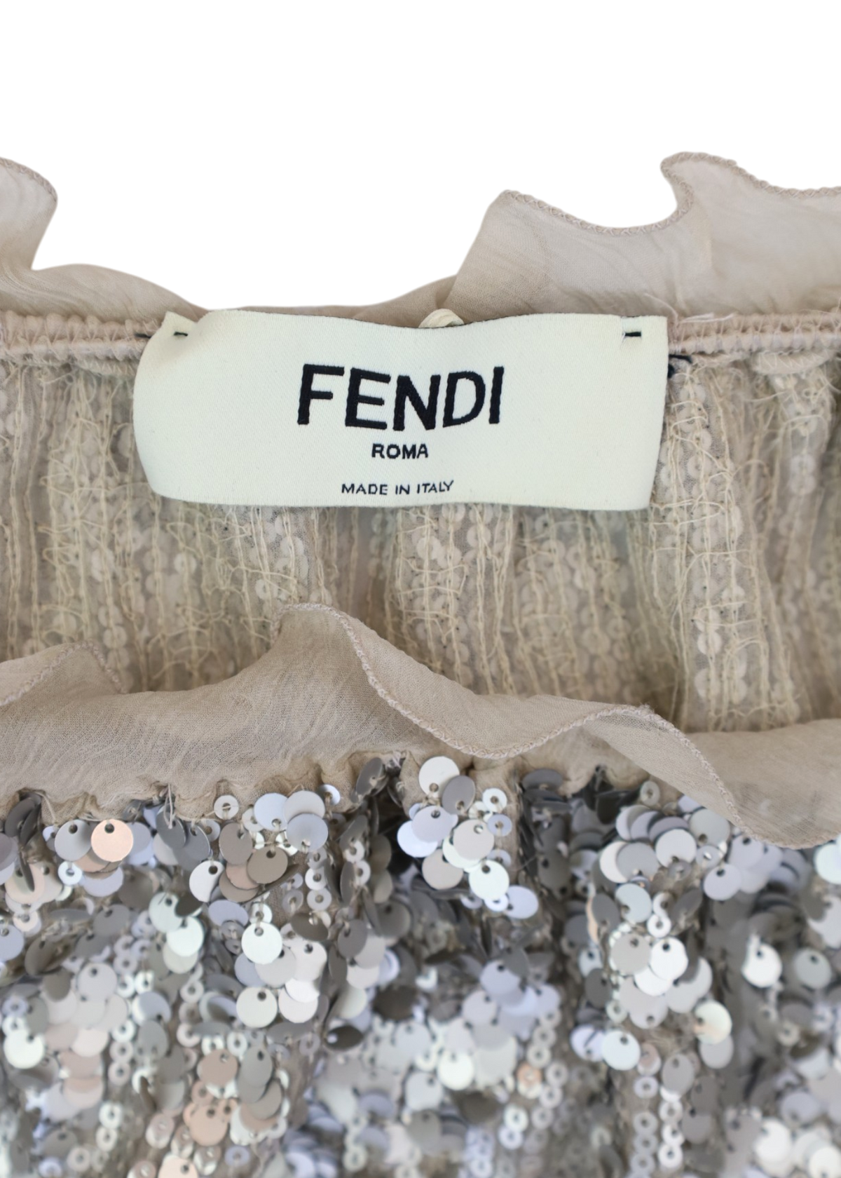 FENDI 'Gonna Skirt' Silver Silk Chiffon Sequin Mini Skirt