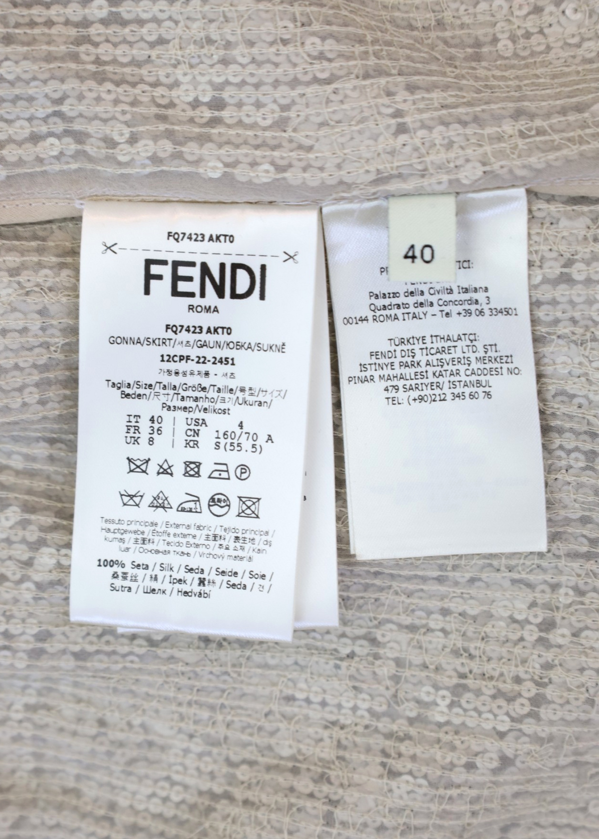 FENDI 'Gonna Skirt' Silver Silk Chiffon Sequin Mini Skirt