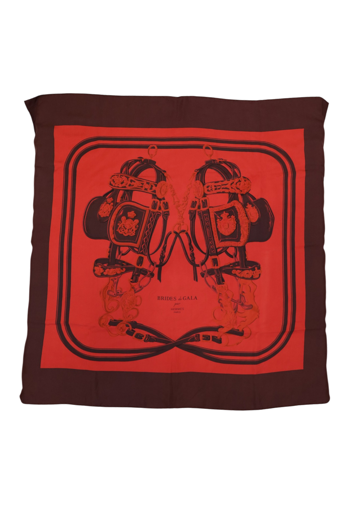 HERMES Red/Burgundy 'Brides de Gala' Dip Dye Silk Twill Scarf