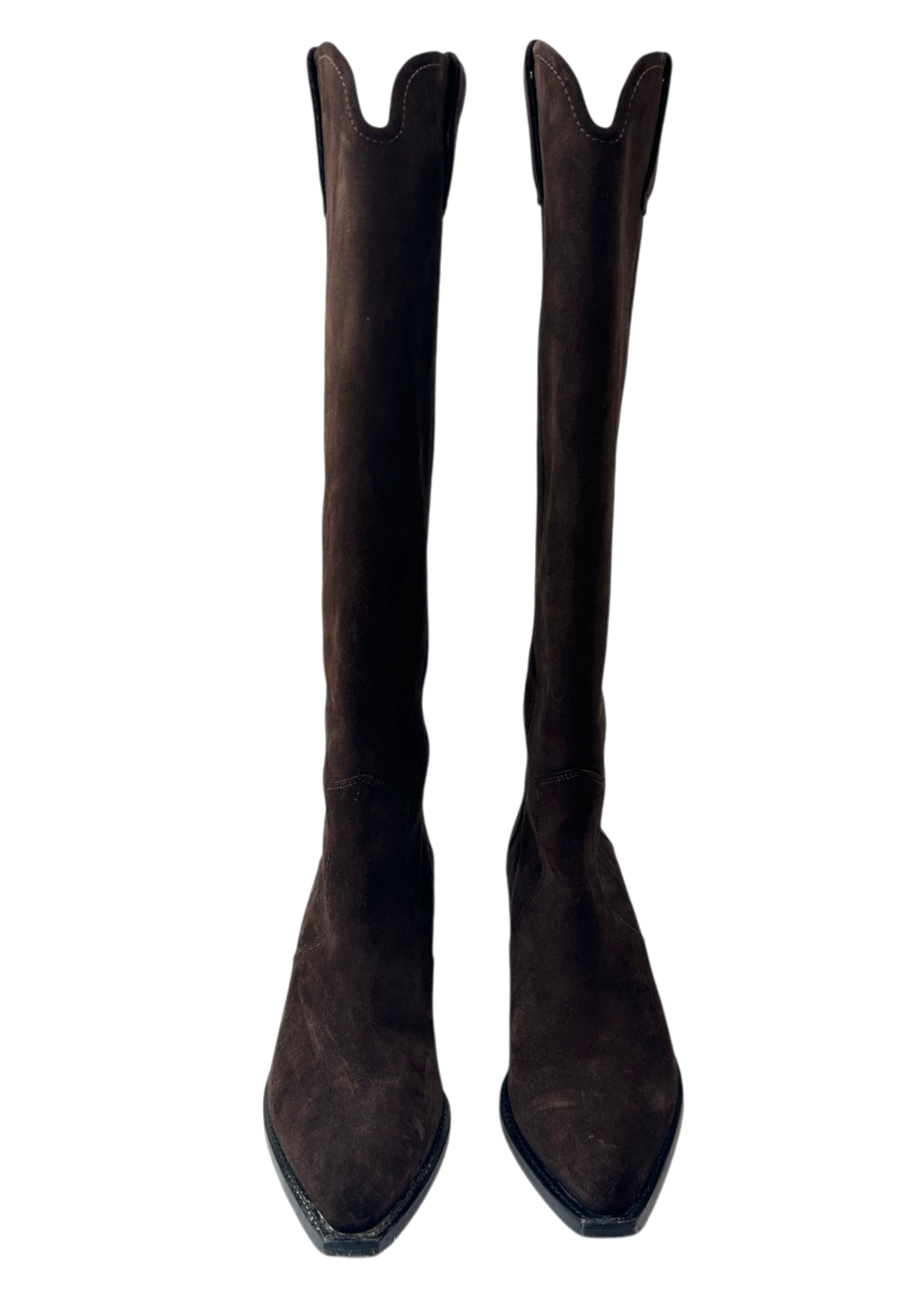 ANINE BING (AS IS) 'Tania' Brown Suede Knee High Cuban Heel Boots