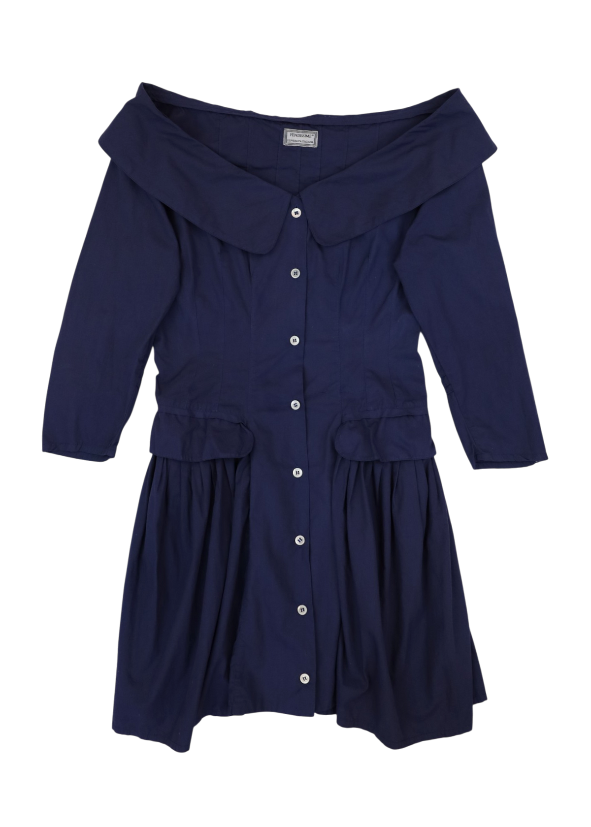 FENDISSIME BY FENDI (AS IS) Navy Cotton Pin Tuck Wide Collar Mini Dress