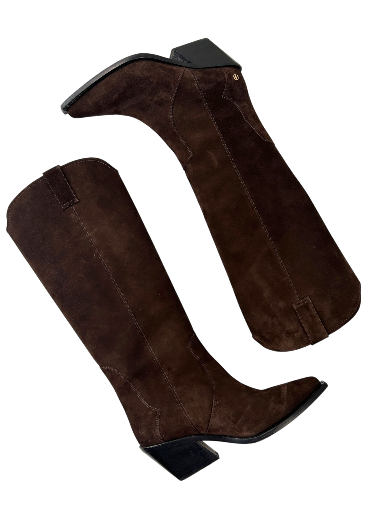 ANINE BING (AS IS) 'Tania' Brown Suede Knee High Cuban Heel Boots