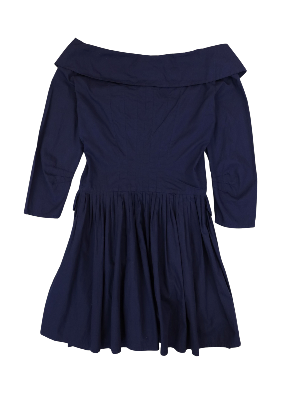 FENDISSIME BY FENDI (AS IS) Navy Cotton Pin Tuck Wide Collar Mini Dress