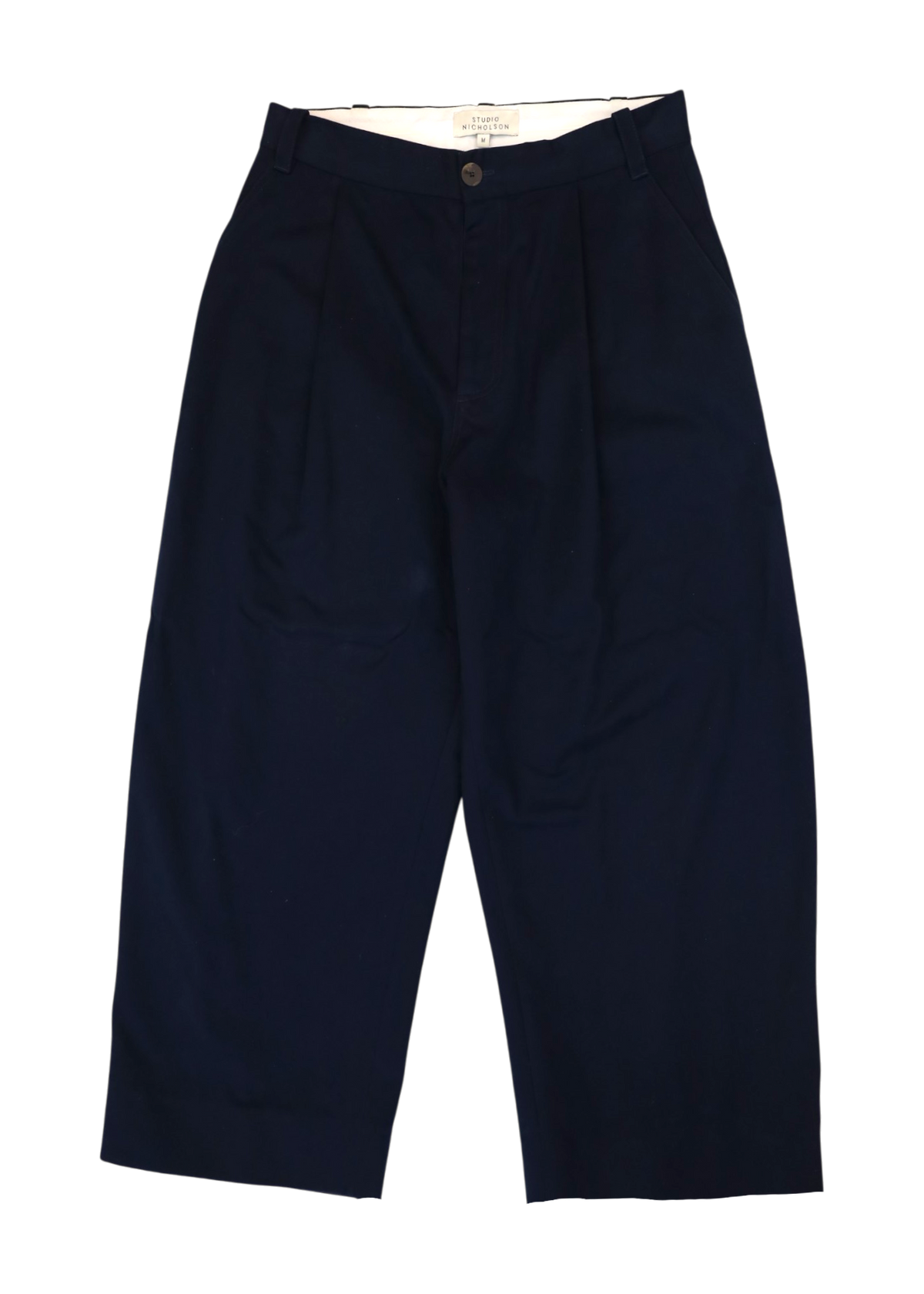 STUDIO NICHOLSON Navy Cotton Pleated Barrel Leg Pants