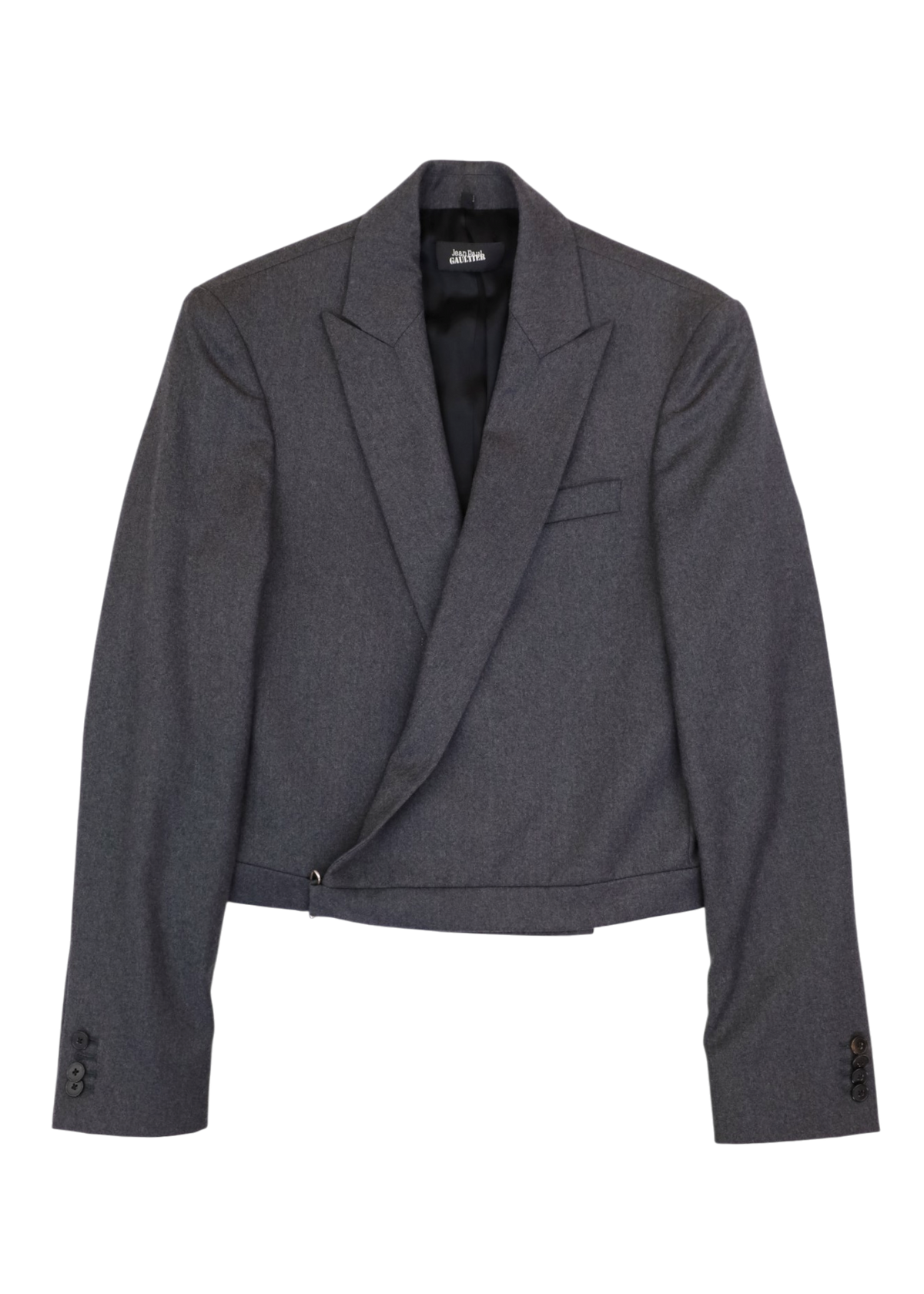 JEAN PAUL GAULTIER Grey Wool/Cashmere Crop Wrap Blazer