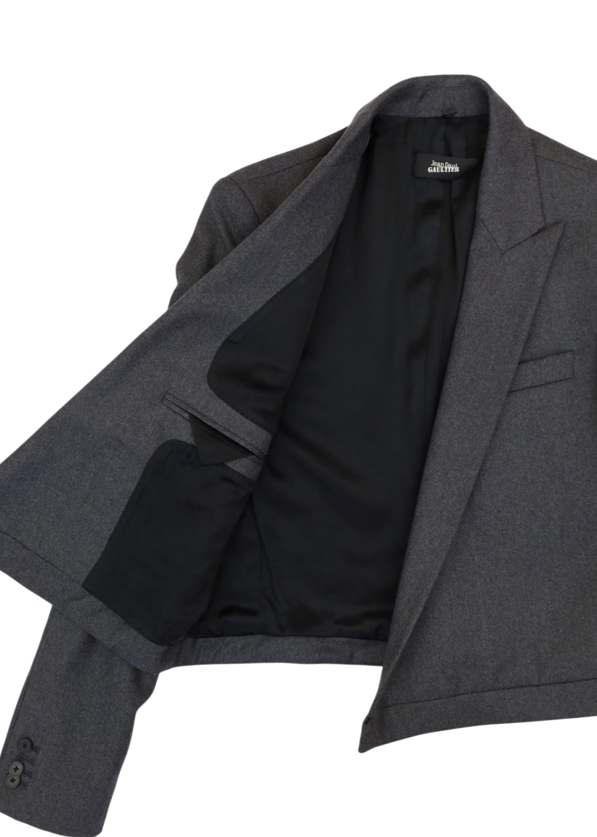 JEAN PAUL GAULTIER Grey Wool/Cashmere Crop Wrap Blazer