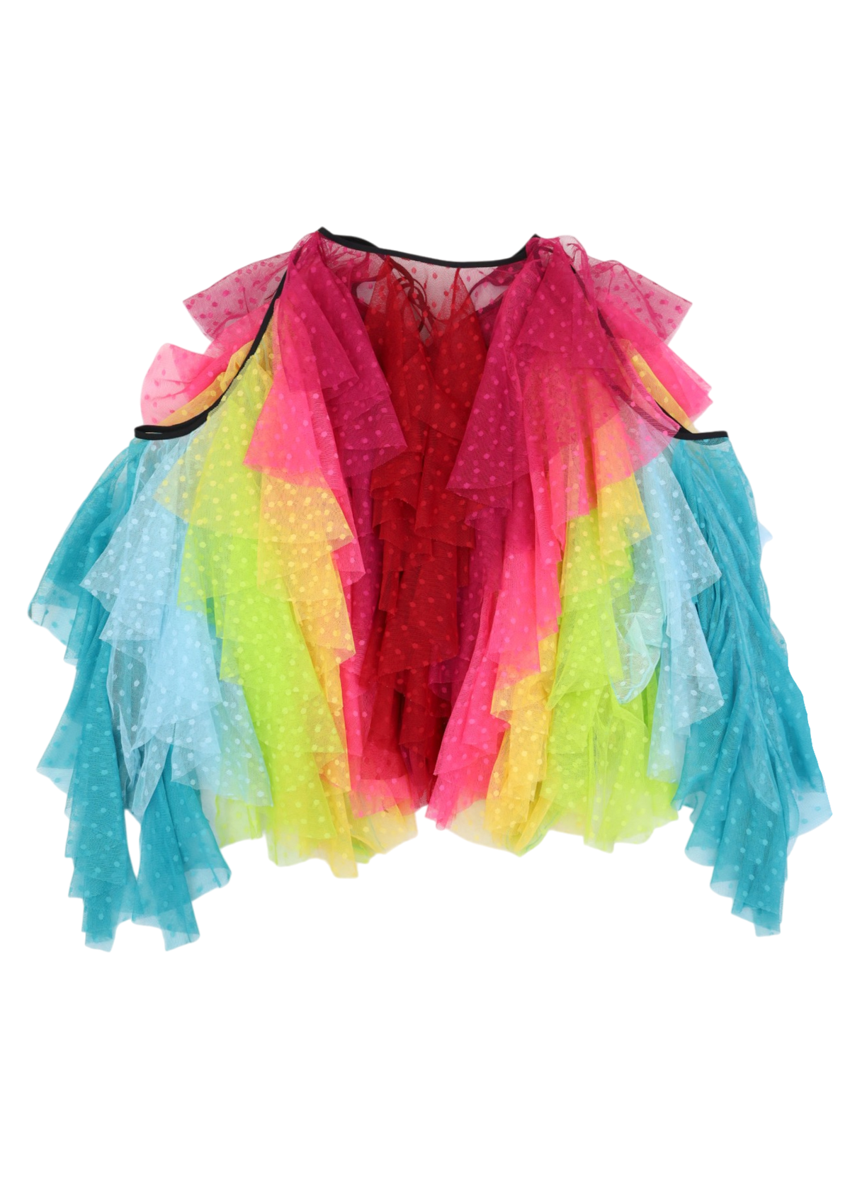 ROMANCE WAS BORN Rainbow Tulle Ruffle Cold Shoulder Blouse