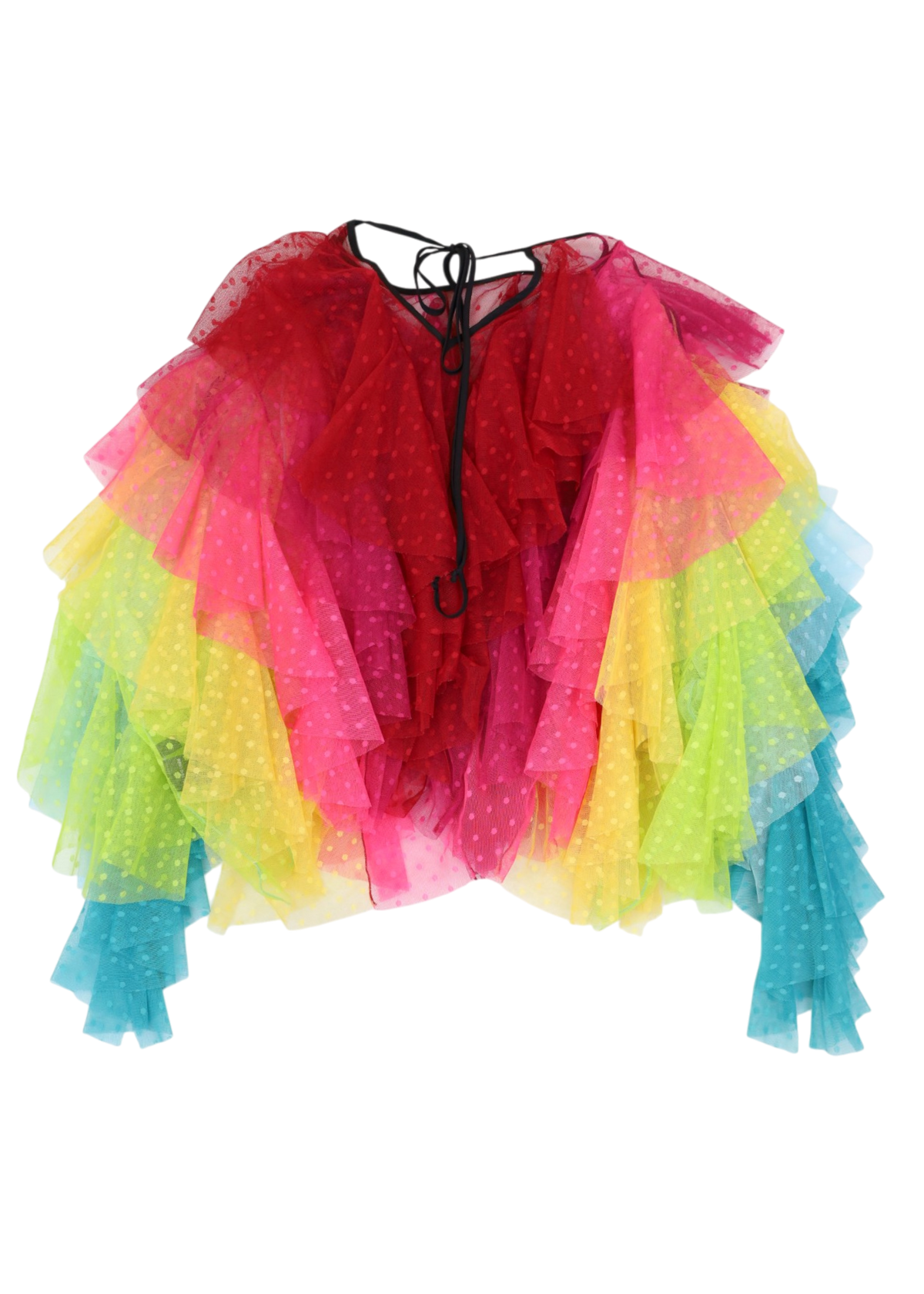 ROMANCE WAS BORN Rainbow Tulle Ruffle Cold Shoulder Blouse