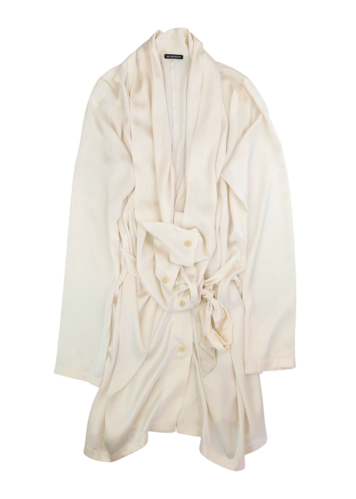 ANN DEMEULEMEESTER Cream Silk Draped Wrap Cowl Neck Button Up