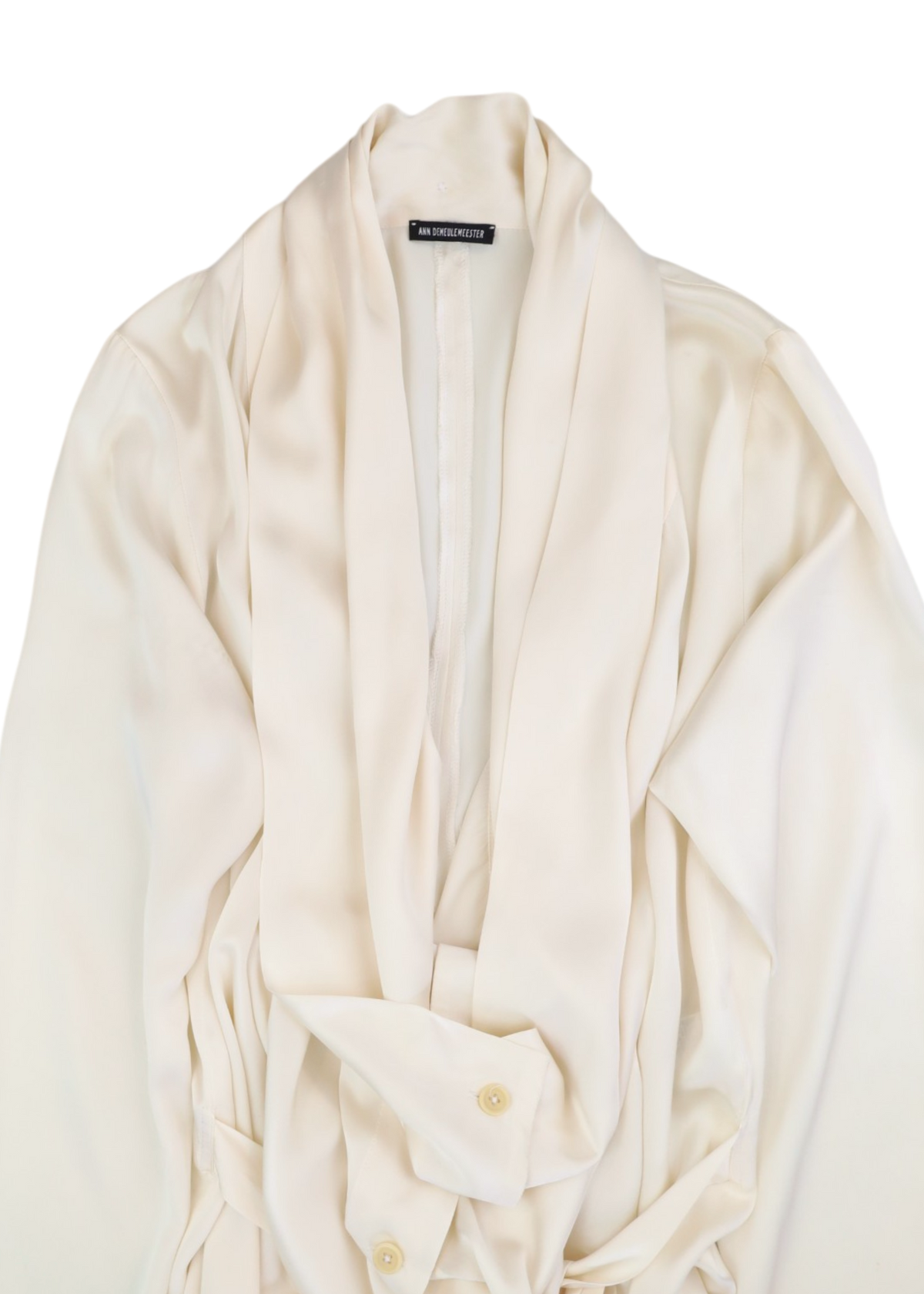 ANN DEMEULEMEESTER Cream Silk Draped Wrap Cowl Neck Button Up