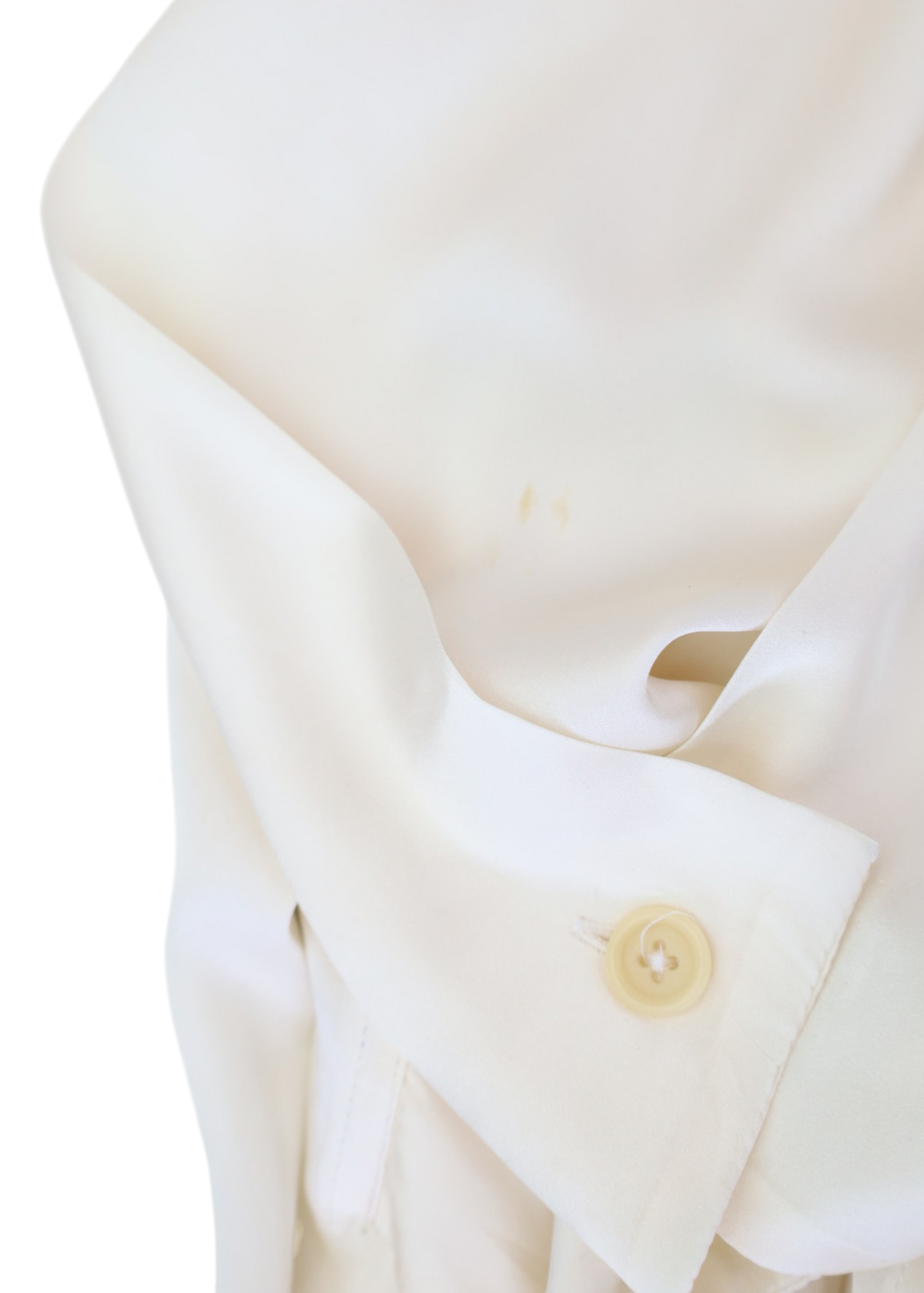 ANN DEMEULEMEESTER Cream Silk Draped Wrap Cowl Neck Button Up