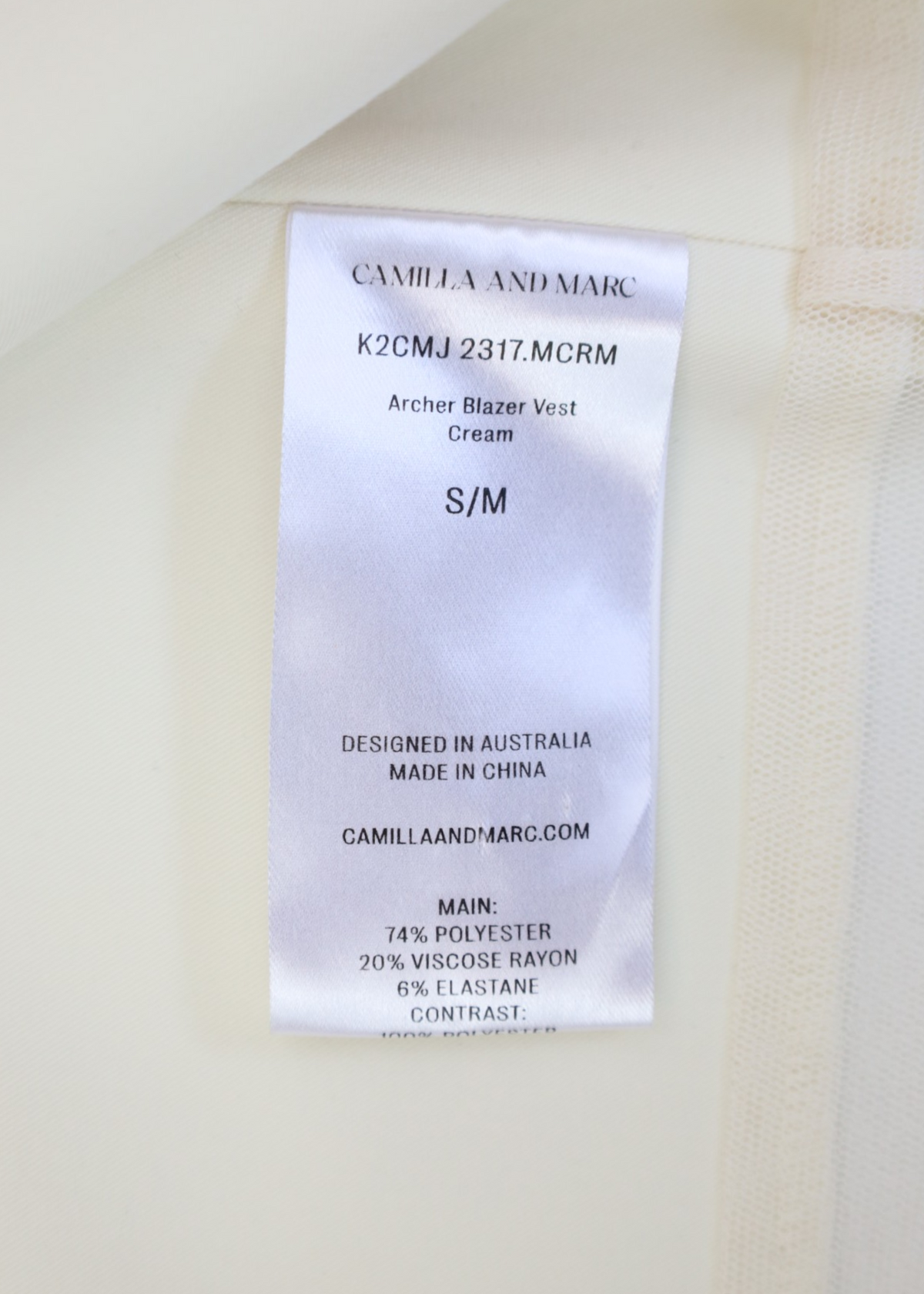 CAMILLA & MARC 'Archer Blazer' Cream Tulle Trim Vest