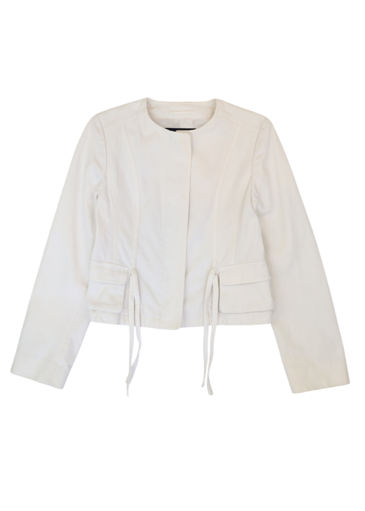 BURBERRY (AS IS) 2000s White Cotton Collarless Zip Jacket