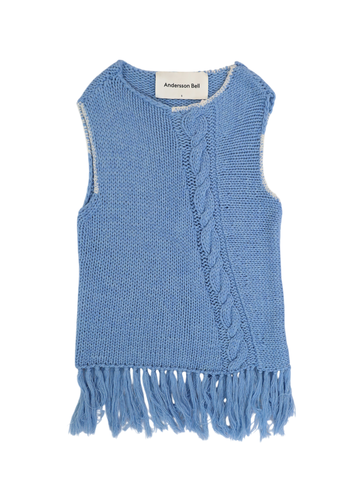 ANDERSSON BELL Baby Blue Cable Knit Tassel Vest