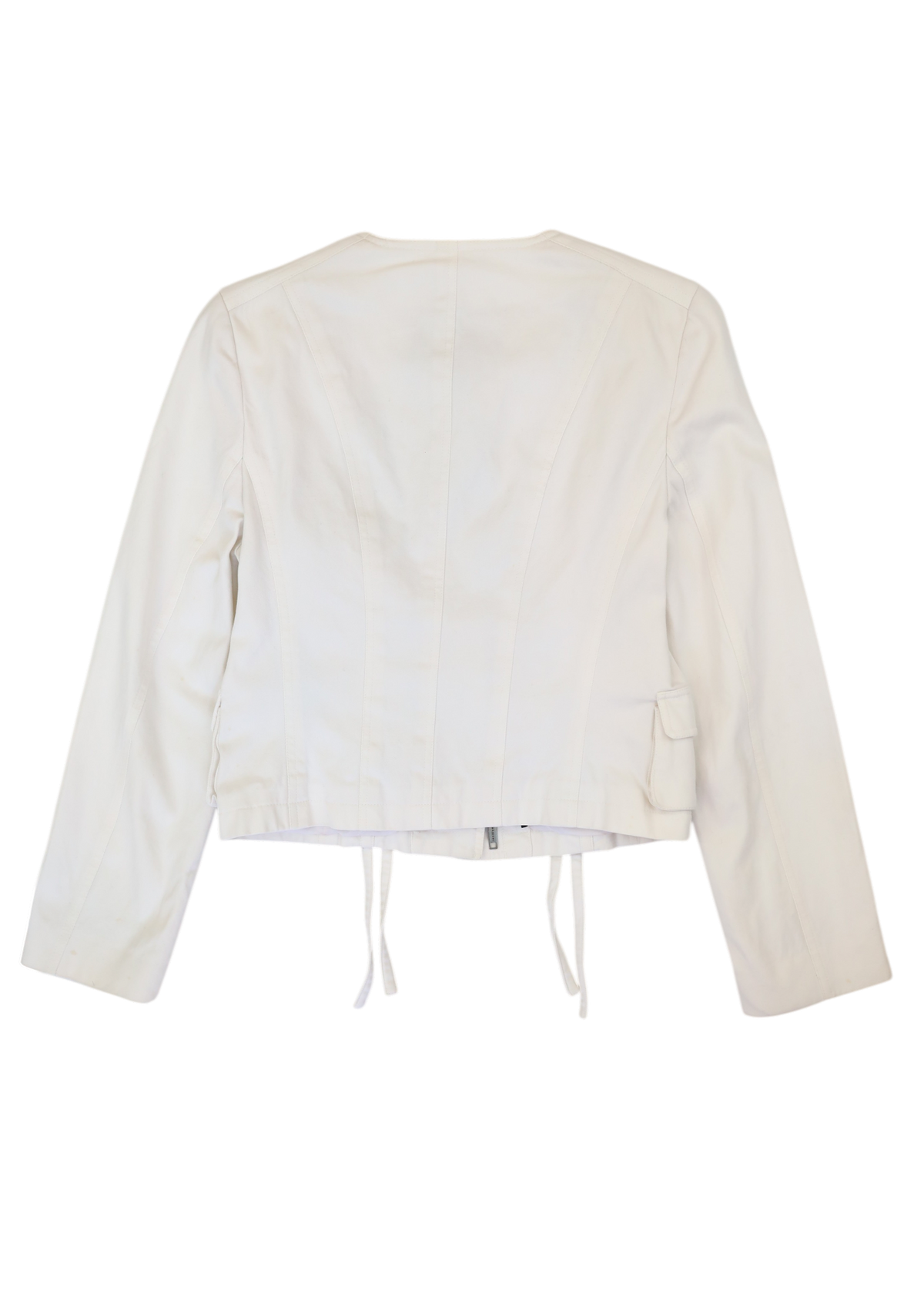 BURBERRY (AS IS) 2000s White Cotton Collarless Zip Jacket