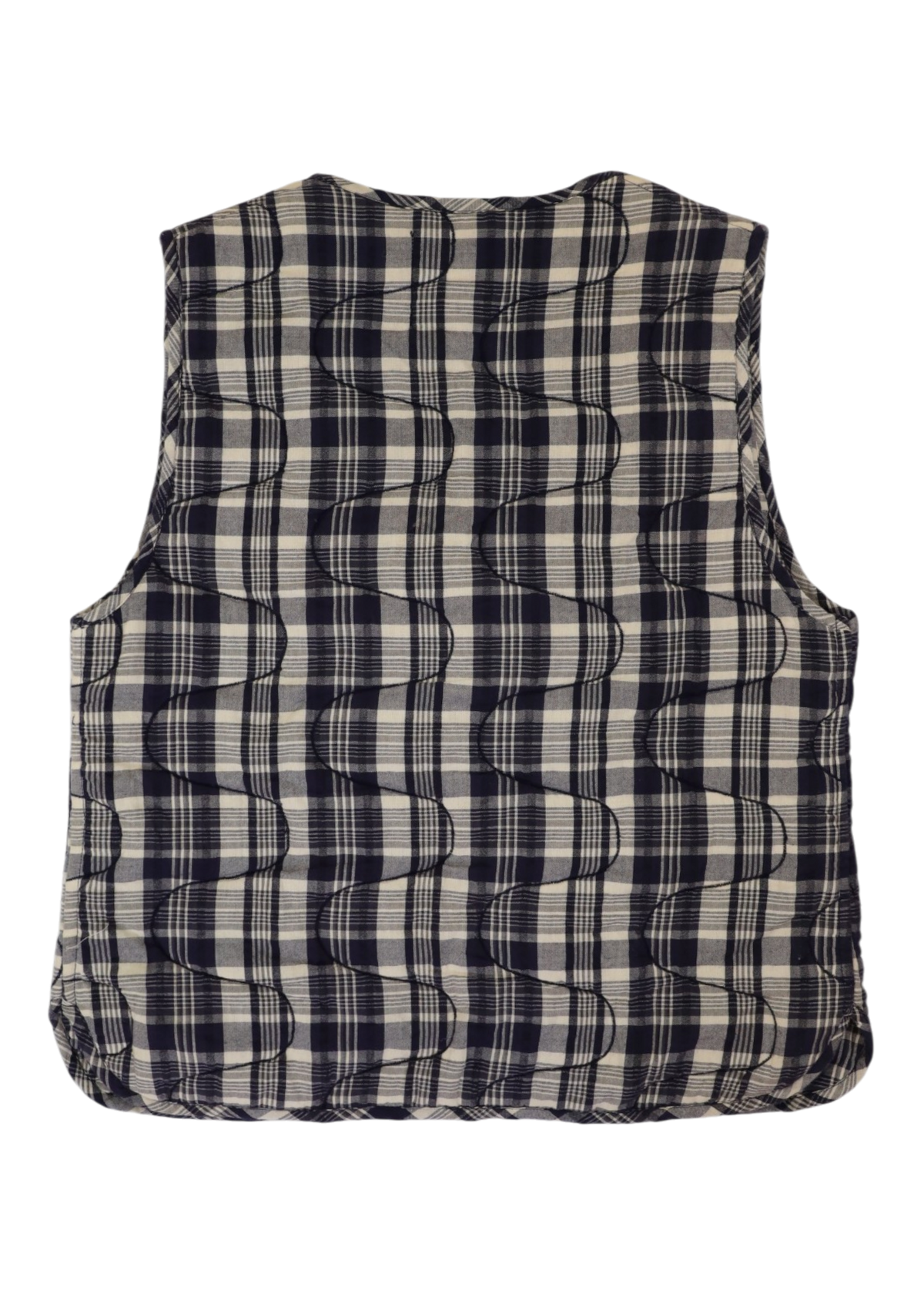 DAMSON MADDER Navy/Cream Plaid Quilted Tie Front Vest