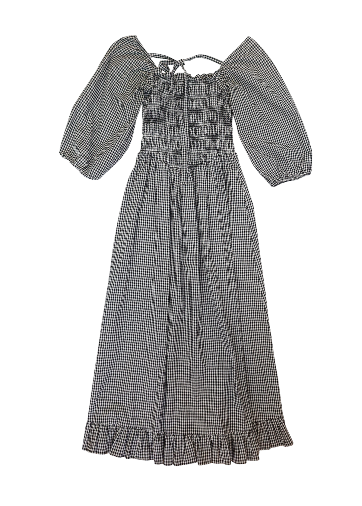 SANDY LIANG 'Beeper' Black/White Gingham Cotton Shirred Midi Dress