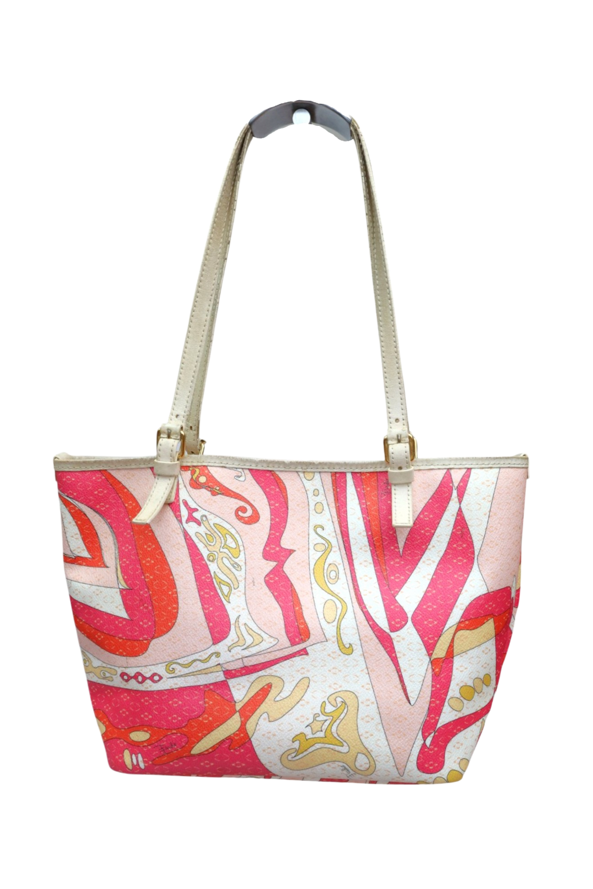 EMILIO PUCCI (AS IS) Pink/Red/Cream Printed Canvas Leather Tote