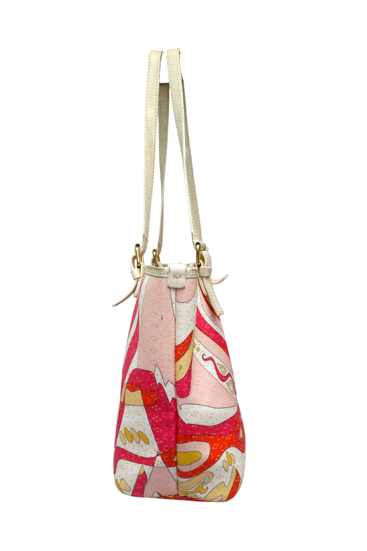 EMILIO PUCCI (AS IS) Pink/Red/Cream Printed Canvas Leather Tote
