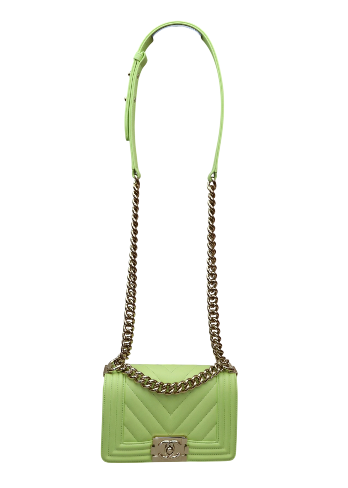 CHANEL 2019 'Boy Bag' Green Chevron Small Flap