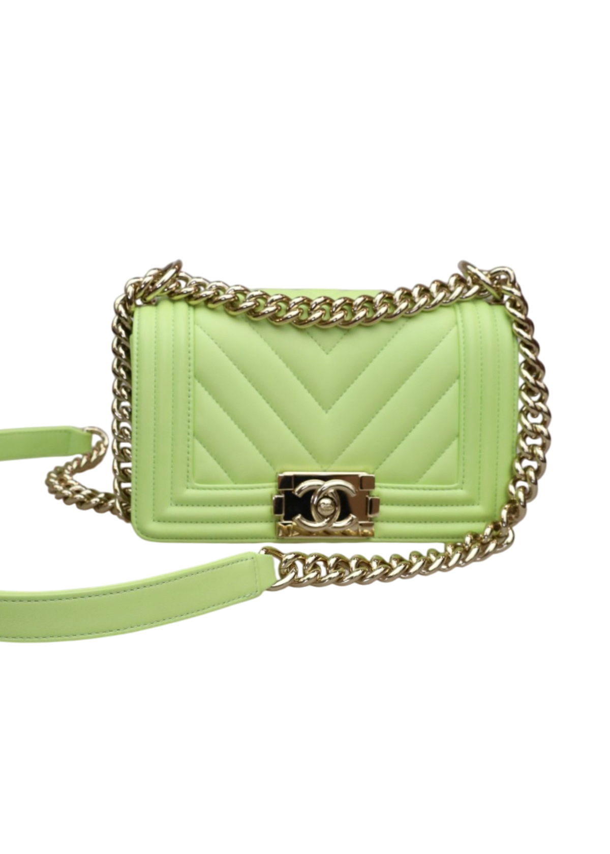 CHANEL 2019 'Boy Bag' Green Chevron Small Flap